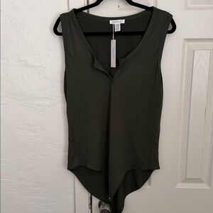 Capella Olive Green Sleeveless V-Neck Bodysuit